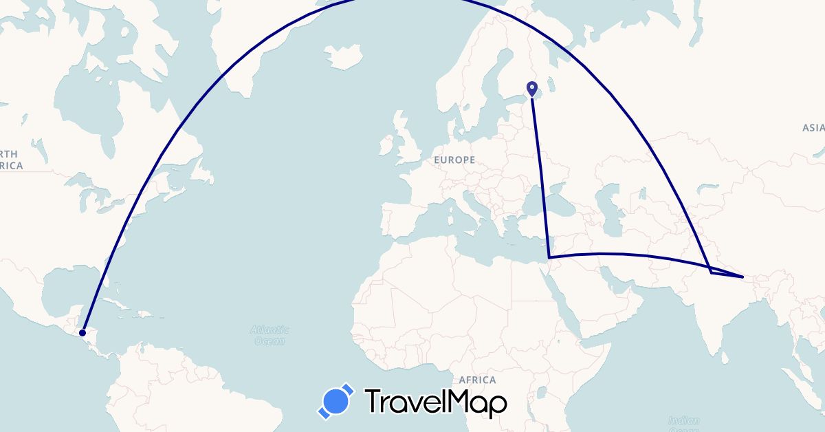 TravelMap itinerary: driving in Honduras, Israel, India, Nepal, Russia (Asia, Europe, North America)